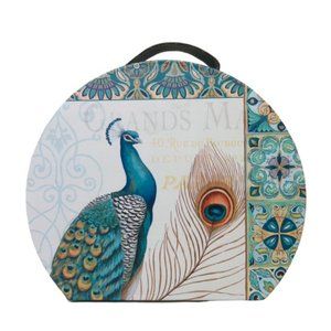 Peacock Themed Round Carry Case - Home Storage - Handle - Lined Interior